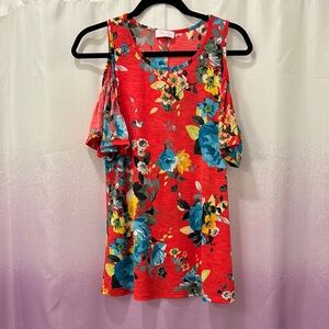 Pink Lily Floral Cold Shoulder Tank Top